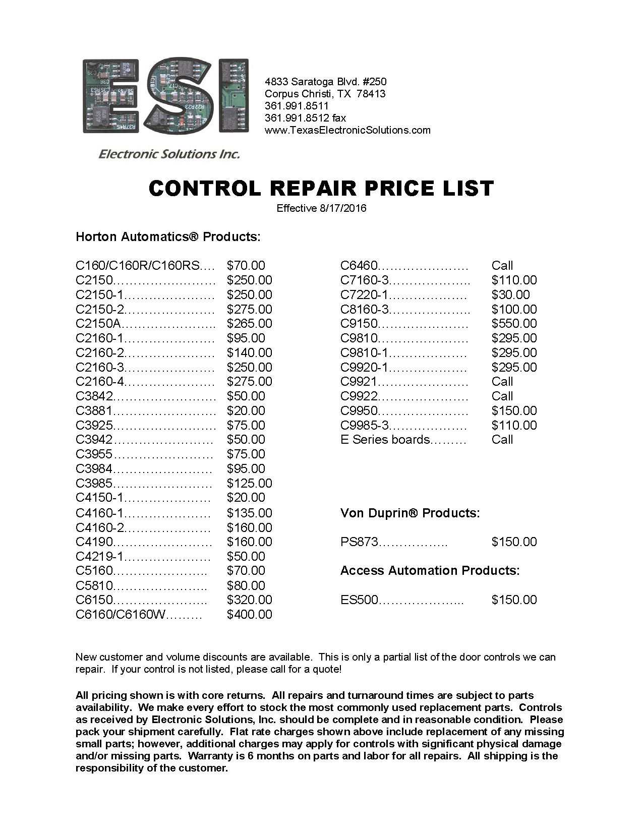 Repair example/Prices